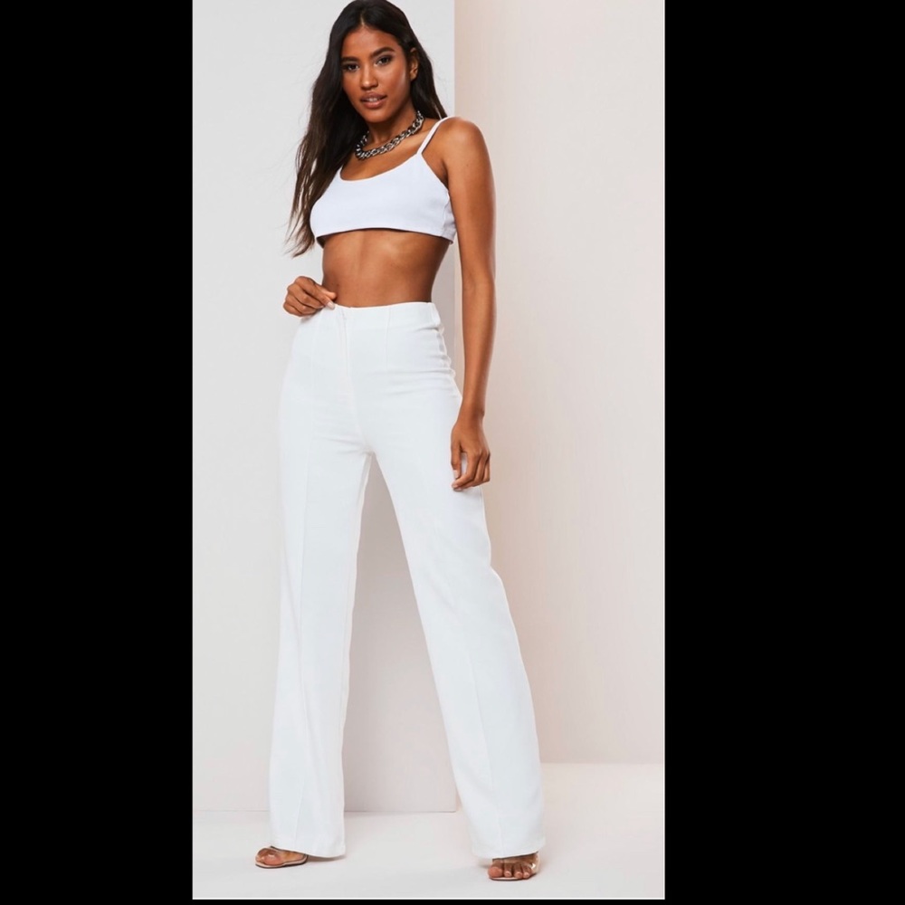 white co ord seam detail straight leg pants